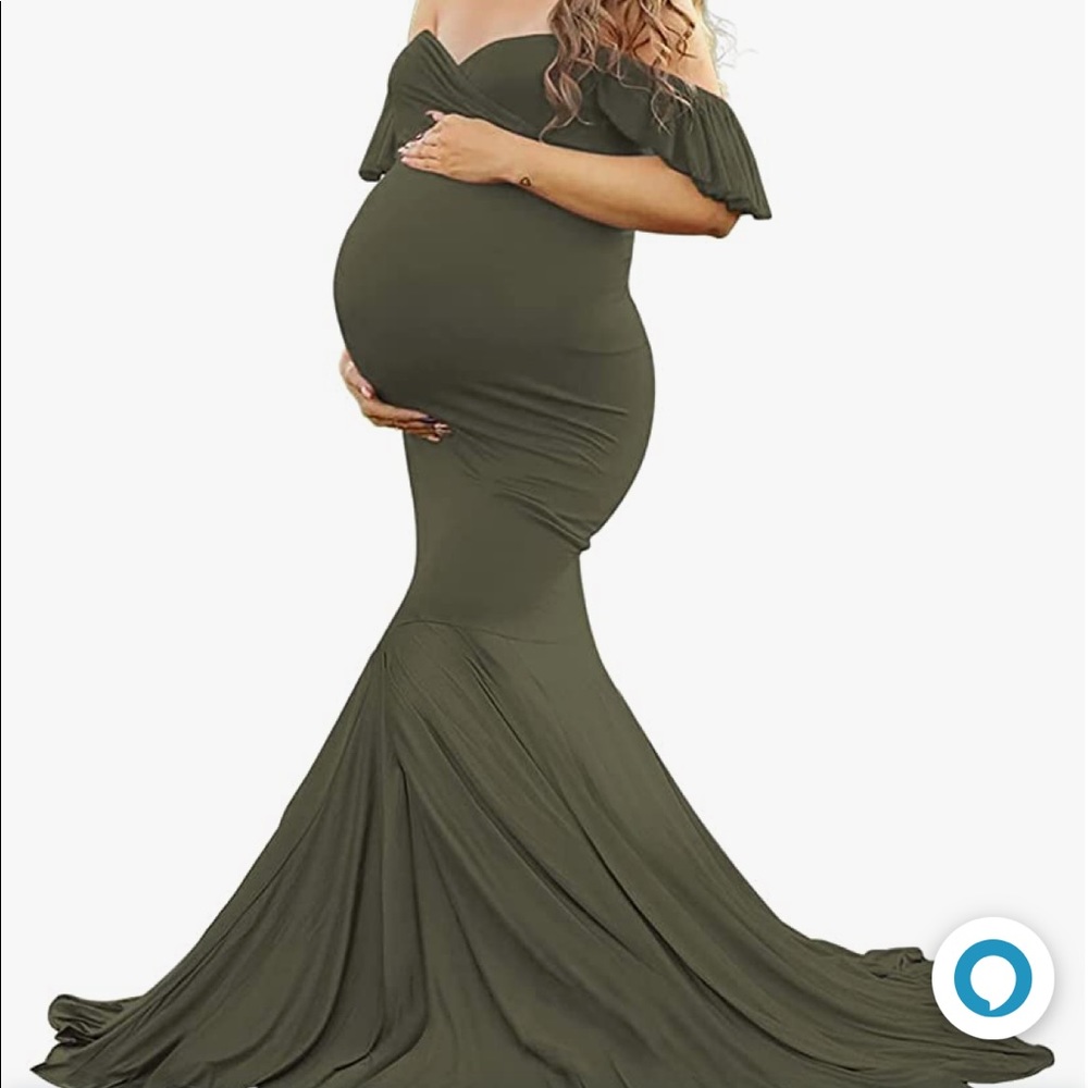 Olive green maternity photo shoot dress - Picture 2 of 3